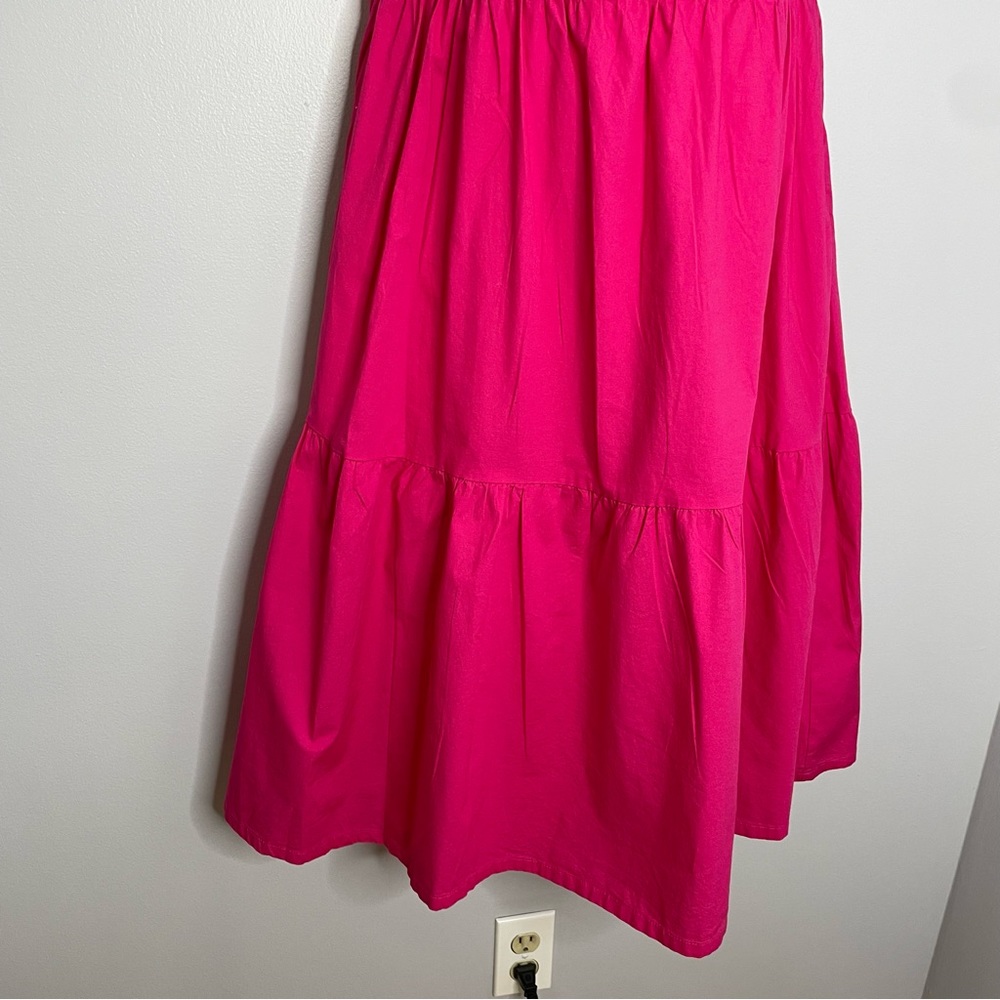J.Crew Factory  Pink Midi Sleeveless Ruffled Neckline Tiered Pink Dress - Picture 5 of 12